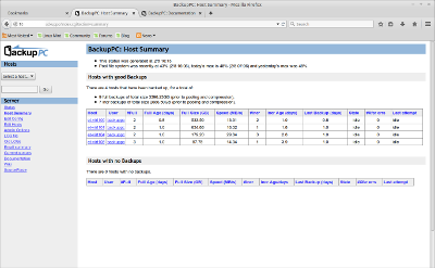 BackupPC UI in Firefox web browser